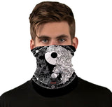 StonerDays Yin Yang Neck Gaiter featuring black and white design, front view on model