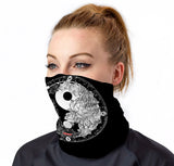 StonerDays Yin Yang Neck Gaiter featuring intricate design, front view on model