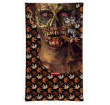 StonerDays Zonked Zombie Neck Gaiter featuring cannabis leaf pattern and zombie design, made of polyester.