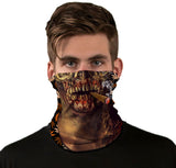 StonerDays Zonked Zombie Neck Gaiter in gray, front view on model, versatile polyester apparel