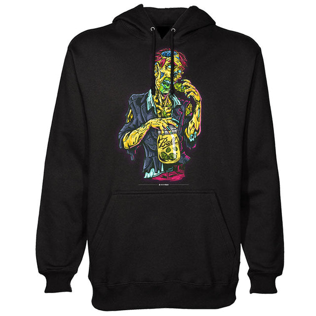 StonerDays Zooted Zombie Hoodie front view on seamless black background, unisex cotton design