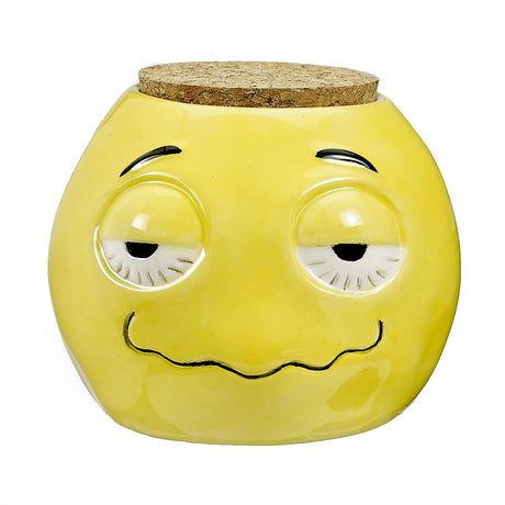 Fantasy Ceramic Stoned Emoji Stash Jar - Front View with Cork Lid