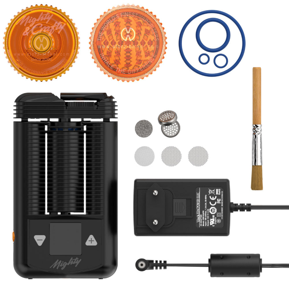 Storz & Bickel Mighty Portable Vaporizer for dry herbs with accessories, front view