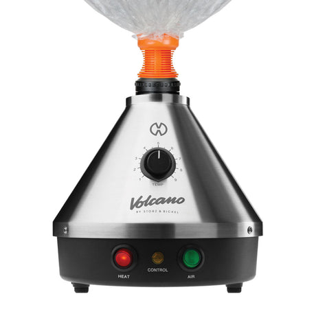 Storz & Bickel Volcano Classic Vaporizer in Silver, Front View with Filled Chamber