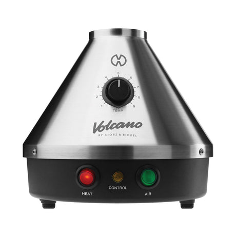 Storz & Bickel Volcano Classic Vaporizer in Silver with temperature dial, front view on white background