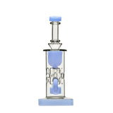 Calibear Straight Fab Klein Bong in clear & frosted glass with blue accents, front view on white background