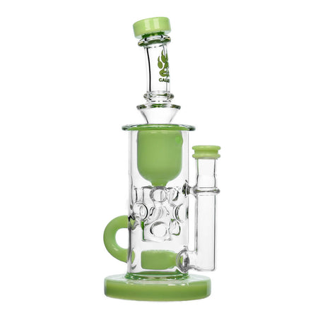 Calibear Straight Fab Klein Bong in Milky Green, Front View, Clear Quartz, 9" Tall