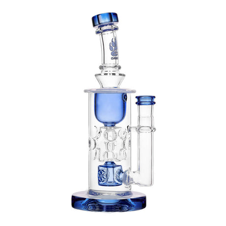 Calibear Straight Fab Torus Bong in clear and blue variant with glass on glass joint, front view on white background