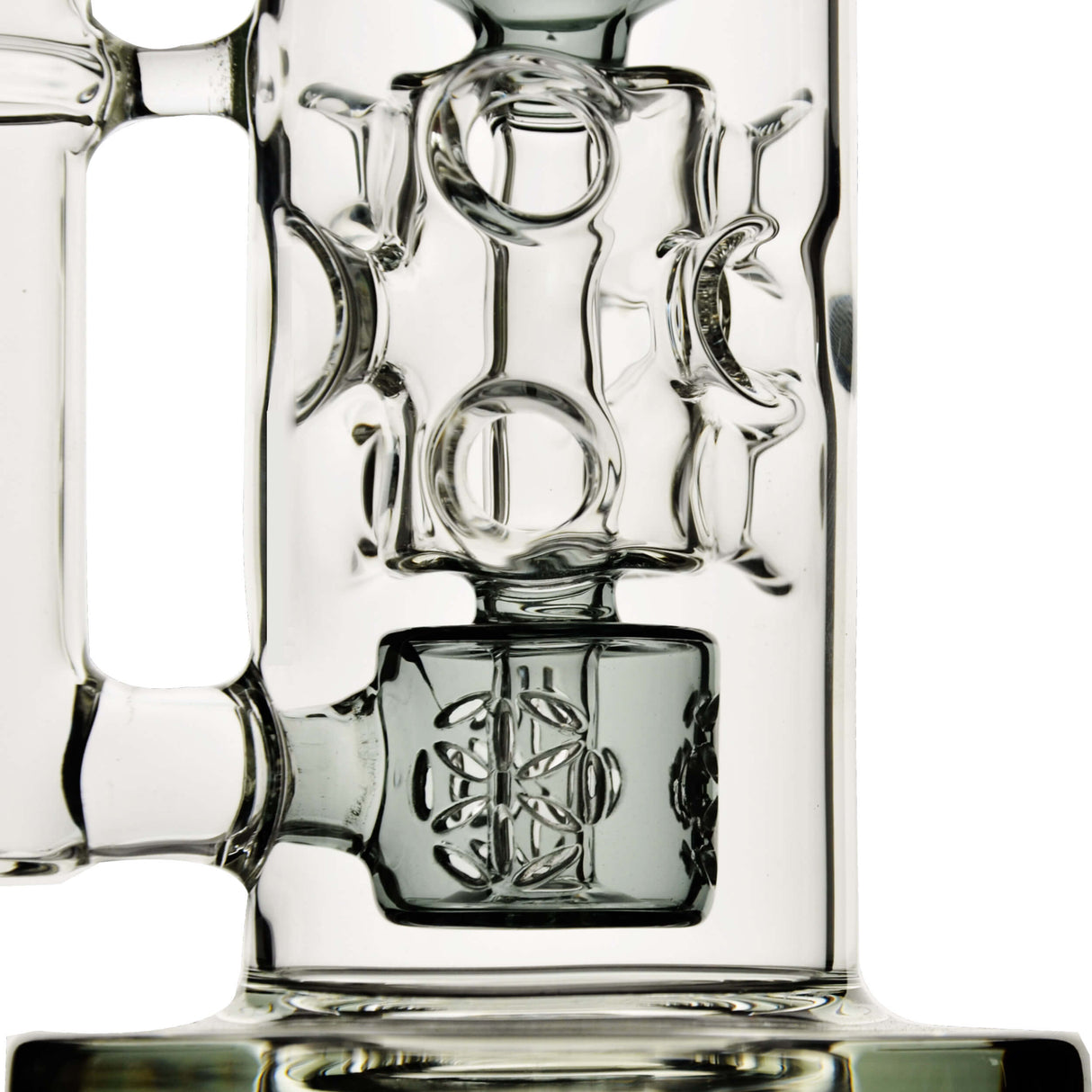 Calibear Straight Fab Torus Bong in Clear Quartz, Close-up Side View, 9" with Glass on Glass Joint