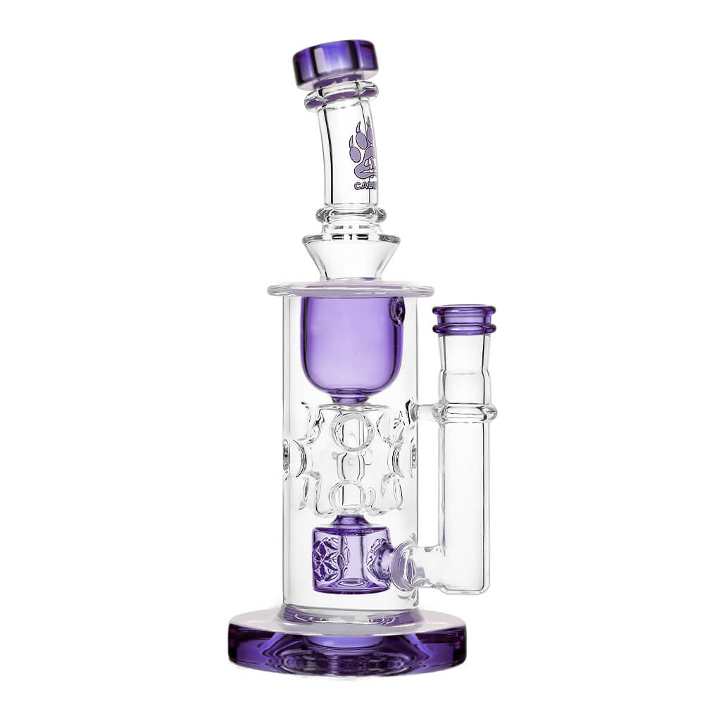 Calibear Straight Fab Torus Bong in Purple with Clear Accents, Front View on White Background