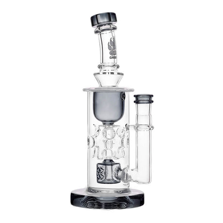 Calibear Straight Fab Torus Bong in clear glass with frosted accents, front view on white background