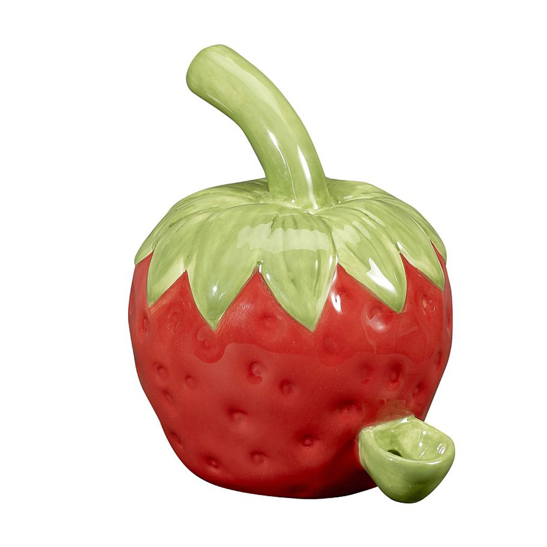 Fantasy Ceramic Strawberry Hand Pipe - Front View, Ideal for Stoner-Dad Gift