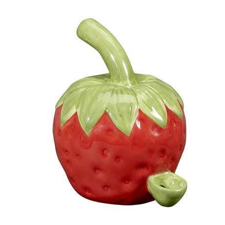 Fantasy Ceramic Strawberry Hand Pipe - Front View, Ideal for Stoner-Dad Gift