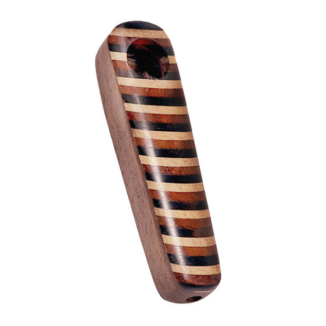 Striped Oblong Wood Pipe - Angled View - 4" Spoon Design for Dry Herbs