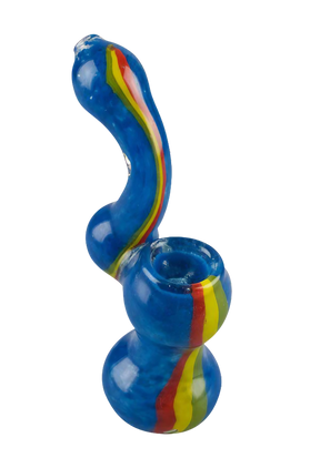 Rasta Stripe Frit Glass Bubbler, 5.75" Borosilicate, Side View on Seamless White