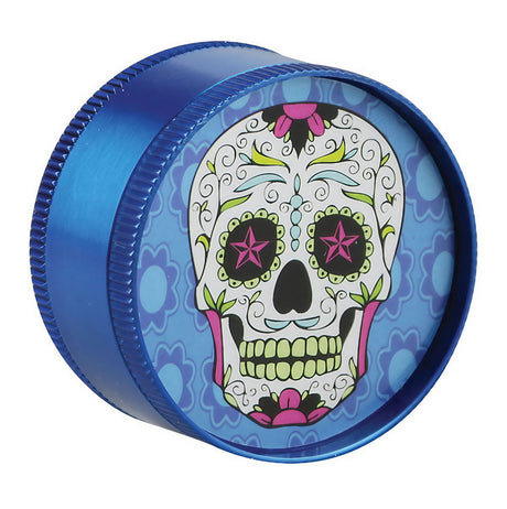 Colorful Sugar Skull Aluminum Grinder, 3" Diameter, 3-Part - Front View