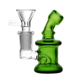 Compact Super Nano Travel Rig Bubbler in green borosilicate glass, side view, for dry herbs
