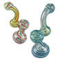 Swirl Stripped Mini Bubbler Glass Pipes in assorted colors with a 5.5" height, side view.