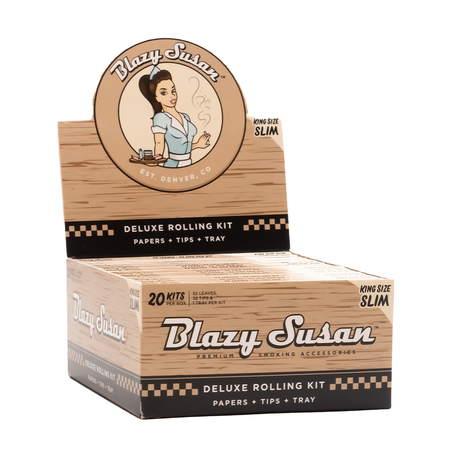 Blazy Susan King Size Slim Unbleached Rolling Papers in a Deluxe Rolling Kit box
