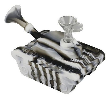 Tank Silicone Waterpipe in assorted bubble design, 6" tall, 14mm female joint, durable and travel-friendly