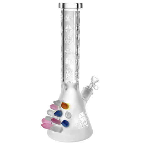 Tataoo Glass Diamonds Beaker Water Pipe with frosted design and colorful accents, front view