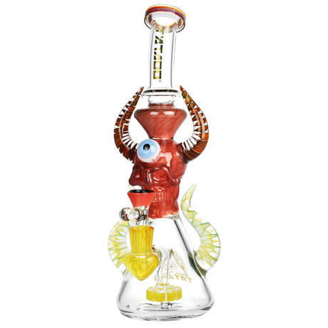 Tataoo Glass Eye Spy Horned Skull Water Pipe with Colorful Beaker Design - Front View