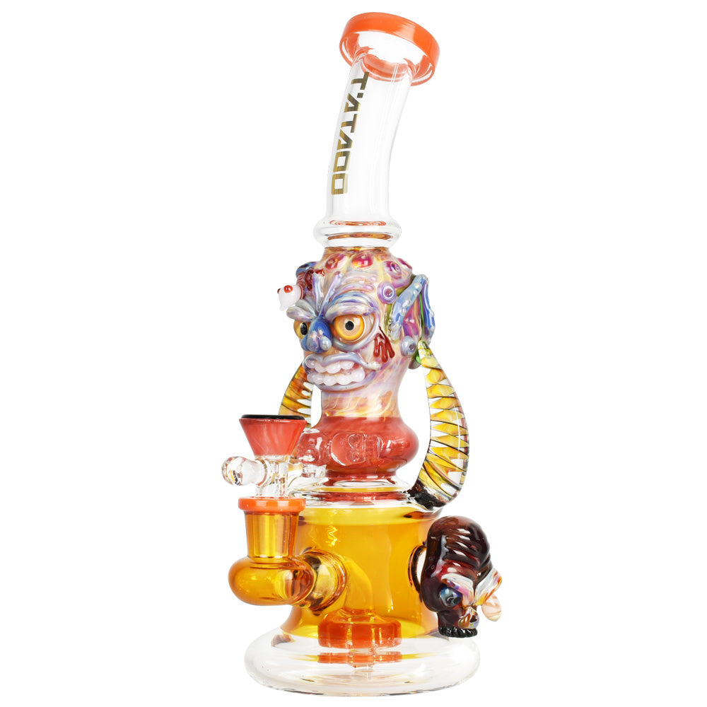 Tataoo Glass Monster Showerhead Perc Water Pipe in assorted colors, front view on white background