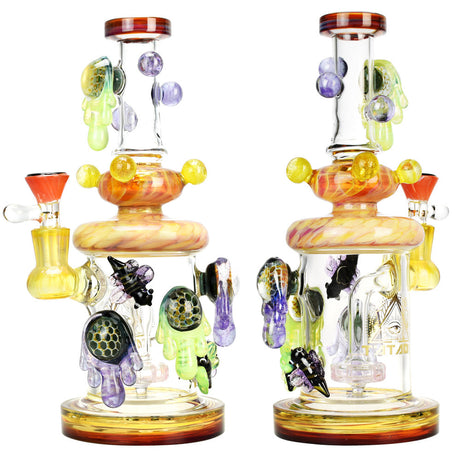 Tataoo Glass Trippy Beehive Heavy Water Pipe with Showerhead Percolator - Front and Side View