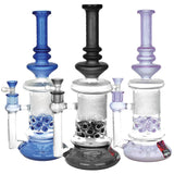 Tataoo Manifest Mandala Water Pipes in blue, black, and purple with intricate designs, front view