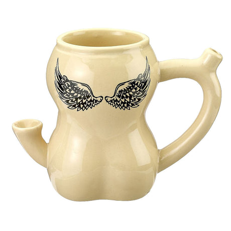 Tattoo Girl Ceramic Pipe Mug with Winged Design, 10oz - Front View
