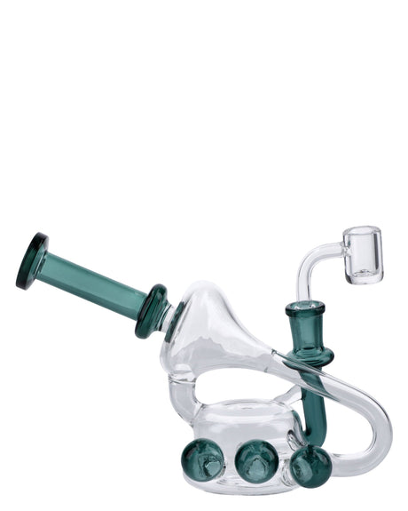 Teal Glass Bubbler with Quartz Banger and Bowl - 6in, Portable Design, 90 Degree Joint