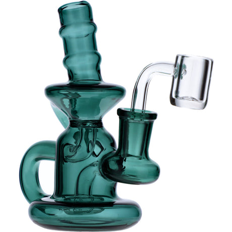 Teal Mini Recycler Water Pipe with Quartz Banger Front View on Seamless White Background