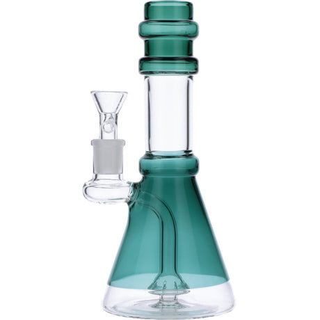 Teal Quartz Water Pipe by Valiant Distribution, 8in Beaker Design, 90 Degree Glass Joint, Front View
