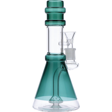 Valiant Distribution Teal Quartz Water Pipe, 8in Beaker Design, 90 Degree Joint, for Dry Herbs