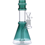 Teal Quartz Water Pipe by Valiant Distribution, 8in Beaker Design, 90 Degree Joint, Front View