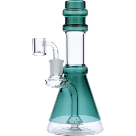 Compact Teal Quartz Beaker Water Pipe, 8" Tall, 90 Degree Glass Joint, Clear and Teal Design