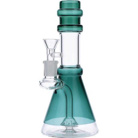 Valiant Distribution Teal Quartz Water Pipe, 8in Beaker Design with 90 Degree Joint, Front View