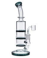 Teal Triple Honeycomb Dab Rig by Valiant Distribution, 9.5in with 90 Degree Joint, Front View