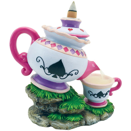 Colorful Teapot Backflow Incense Burner with Cup, Polyresin, Front View