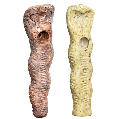 Textured Cobra Carved Stone Pipes in Assorted Colors, Front View, 5 Inches