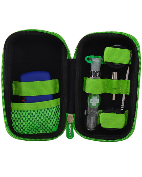 The Happy Dab Kit open case showing dab tools, torch, and containers for concentrates