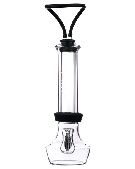 High Rise Gravity Bong by HighRise, clear borosilicate glass with silicone base, front view on white background