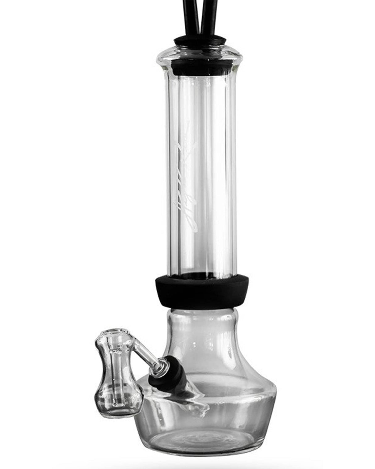 High Rise Gravity Bong by HighRise in clear borosilicate glass, beaker design with silicone base, front view