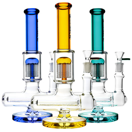 Colorful Jellyfish Bongs with Inline to Tree Percs, Beaker Design, 11" Height, Front View