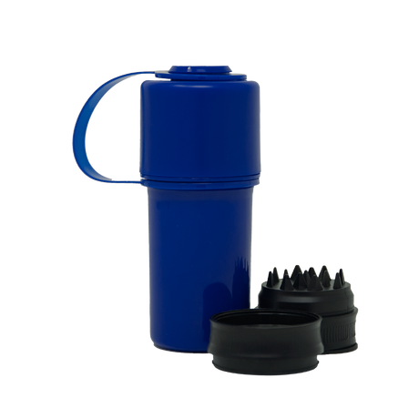 Hemper The Keeper™ 3-Part Grinder in Blue with Storage, Front View on White Background