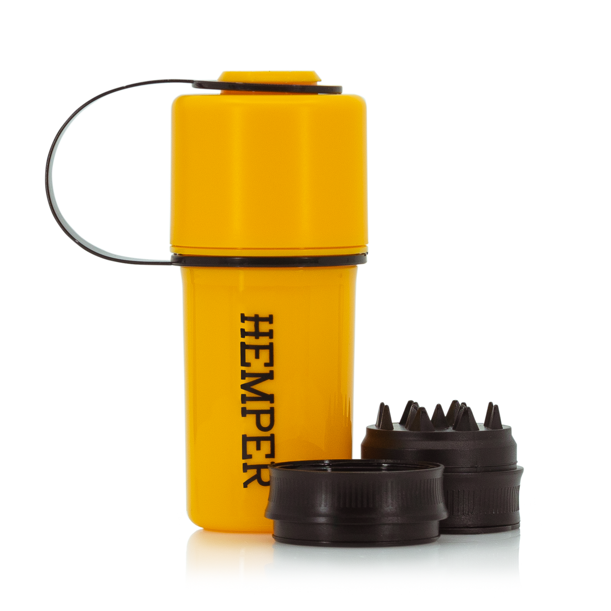 Hemper The Keeper™ 3-Part Grinder in Yellow with Storage Keychain, Front View