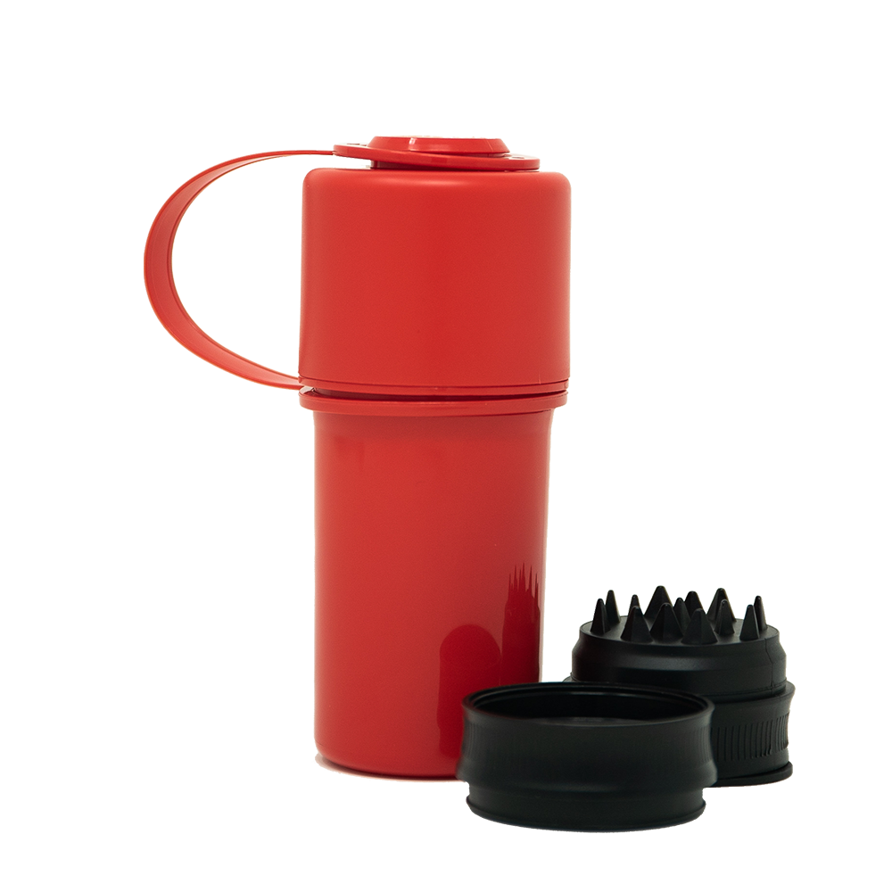 The Keeper™ by Hemper 3-Part Grinder in Red with Stash Storage, Front View