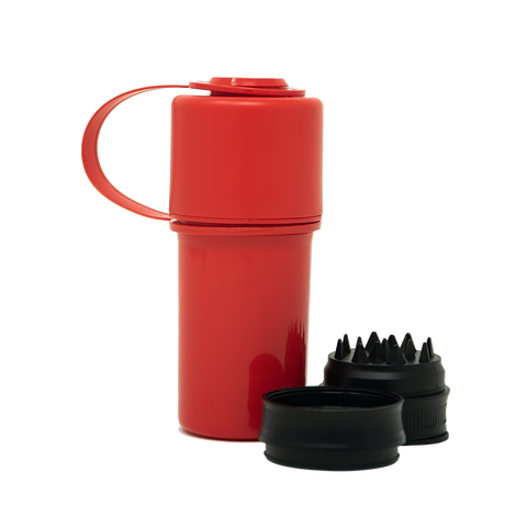 The Keeper™ by Hemper 3-Part Grinder in Red with Stash Storage, Front View