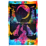 Colorful Tie Dye Cotton Tapestry with The Moon Tarot Card Design, Size 55" x 85"