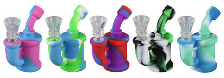Variety of "Rig for Ants" Mini Silicone Waterpipes in multiple colors, compact design, front view